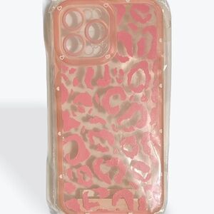 Ip 14 pro max - pink Leopard Cheetah heart case